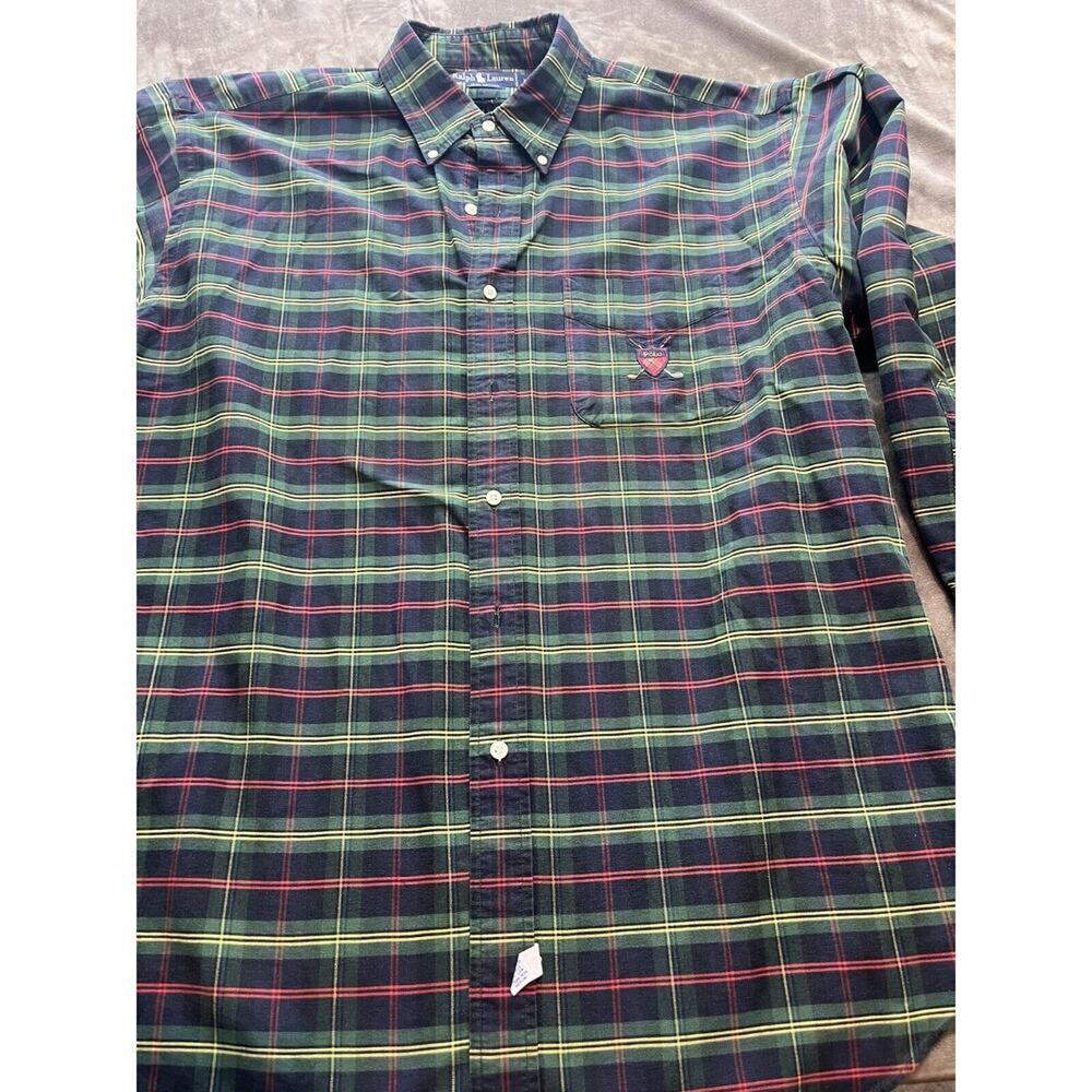 Vintage Ralph Lauren Shirt Mens XL green Plaid Custom Button Down Y2K‎ 90s